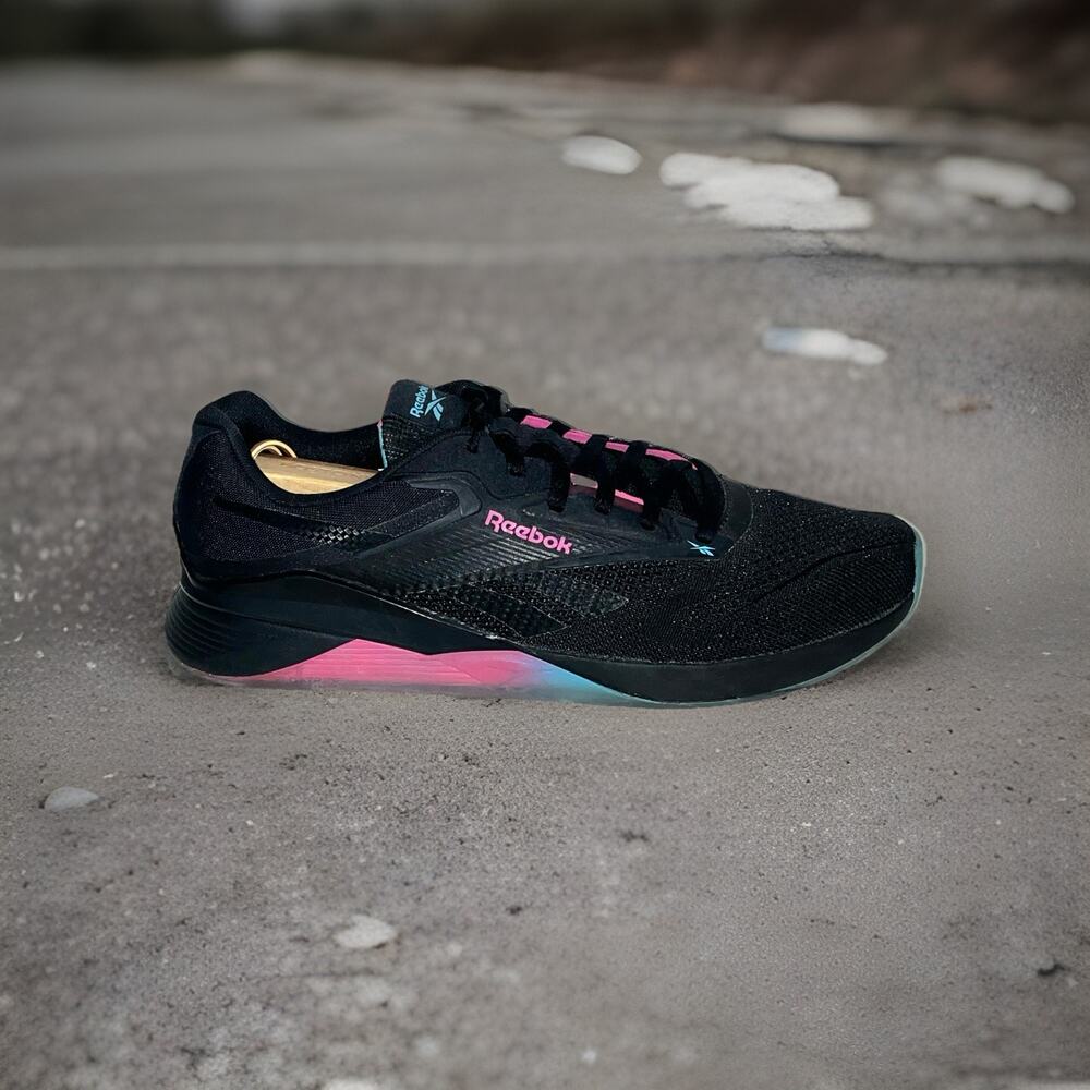 Reebok Mens Size 11.5 Nano X4 Sneakers Black Cyan Pink Gum